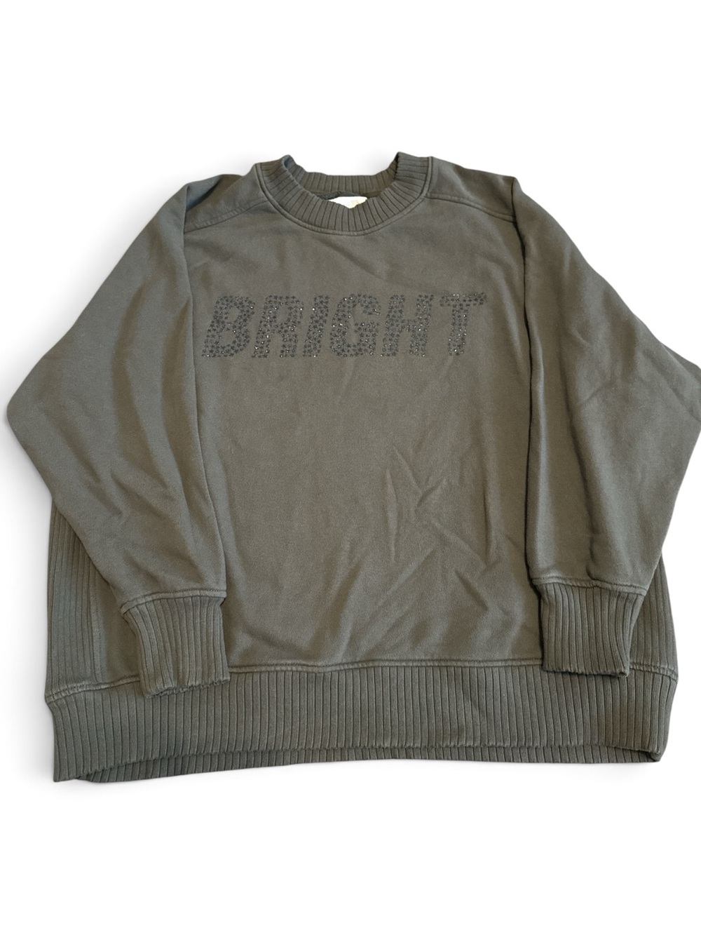 aerie Olive Crewneck Sweatshirt with 'BRIGHT' Front Detail